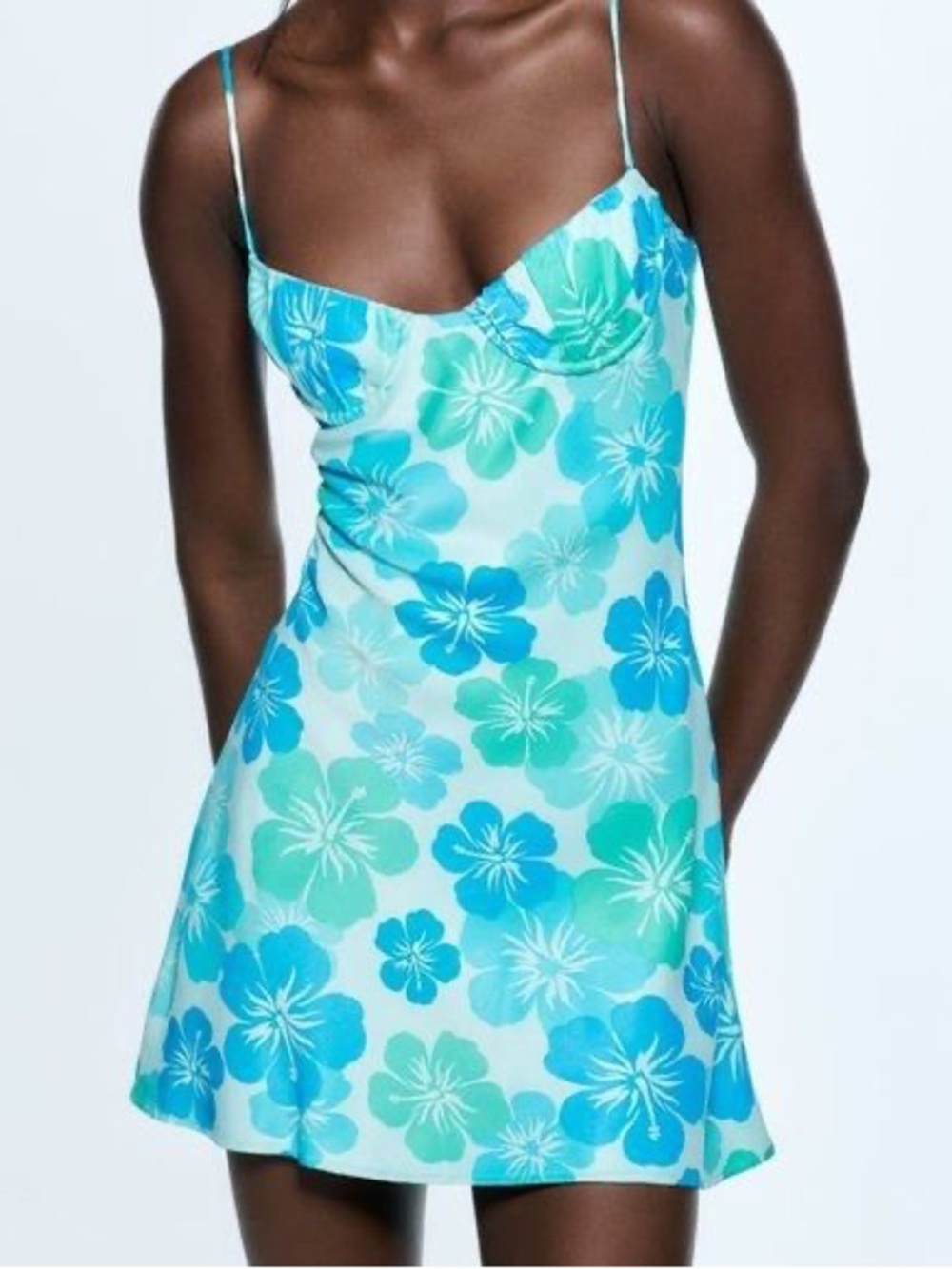 Zara Blue + Aqua Floral Slip Dress NWT LARGE
